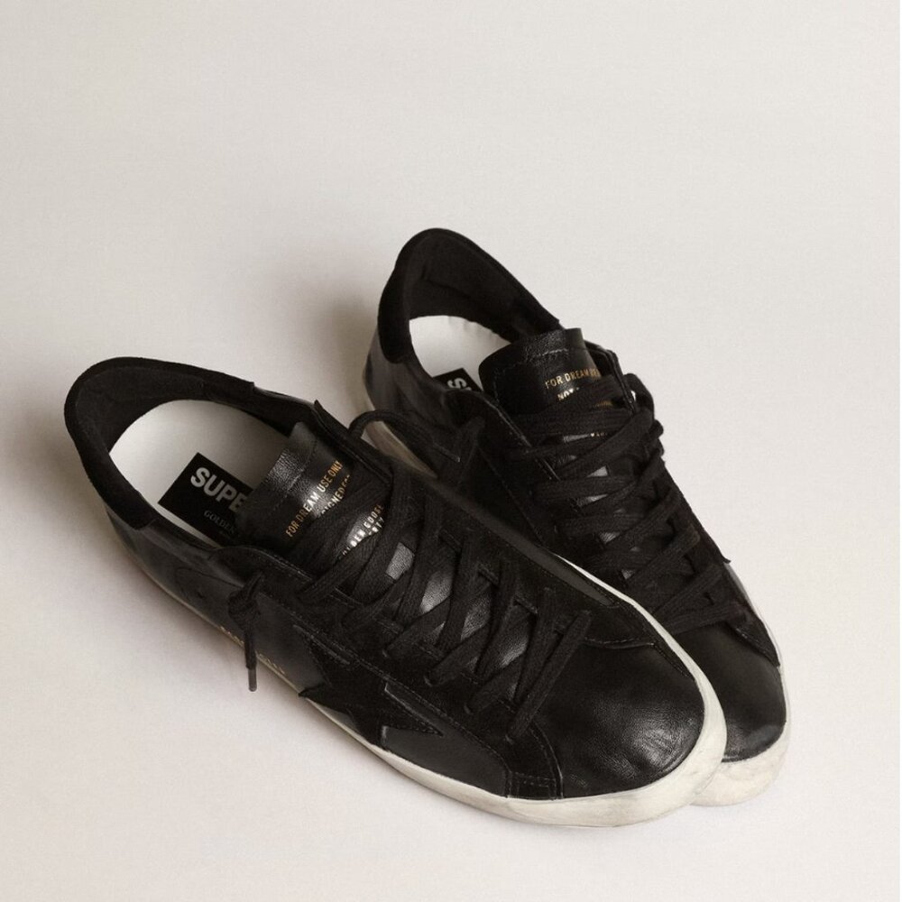 Men's Super-Star in black nappa with black suede star and heel tab
